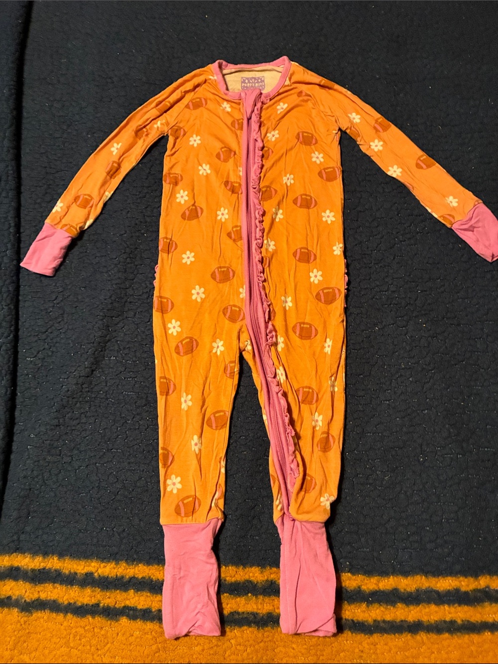 Poppy kids Orange & Pink Girls' Football Print One-Piece Pajamas